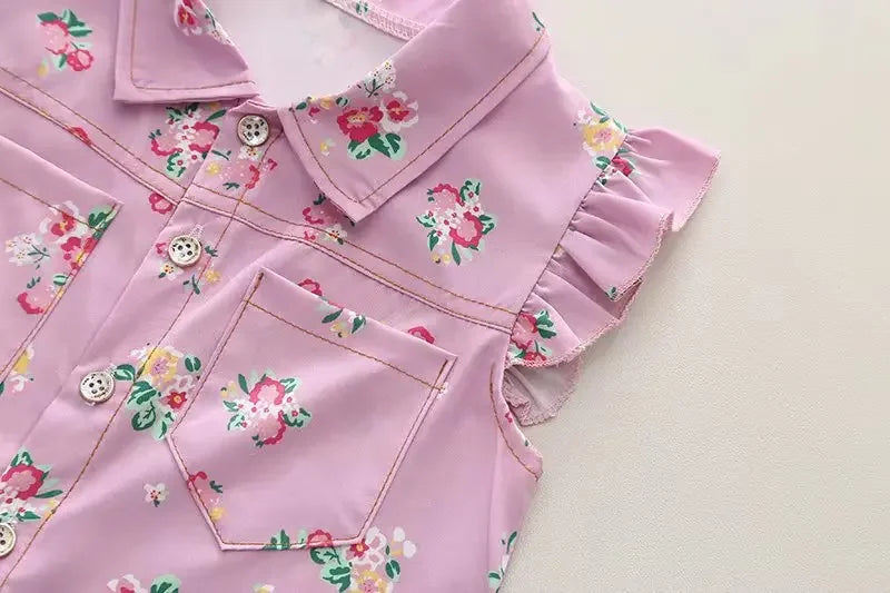 Conjunto Infantil Camiseta Estampa Floral sem Manga e Short Lenogue