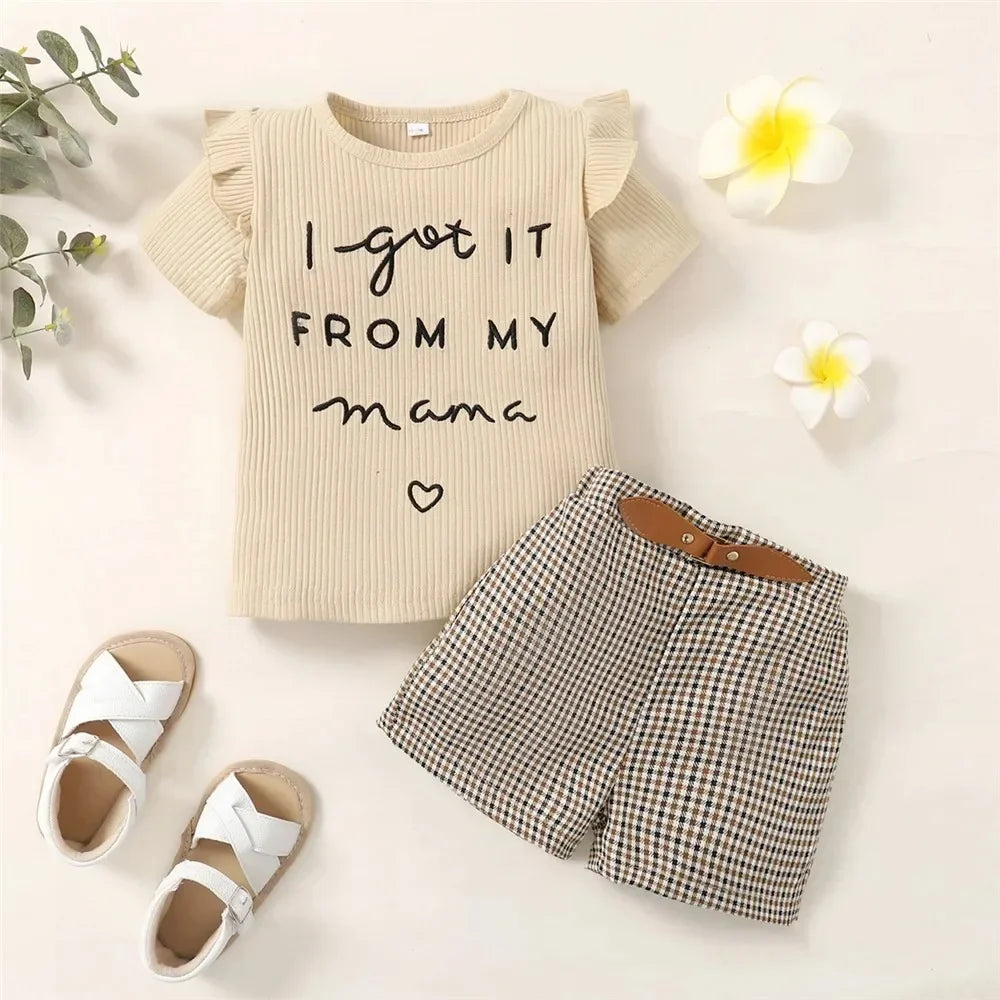 Conjunto Infantil Camiseta Estampa Letras Shorts Xadrez Lenogue
