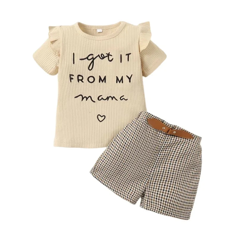 Conjunto Infantil Camiseta Estampa Letras Shorts Xadrez Lenogue
