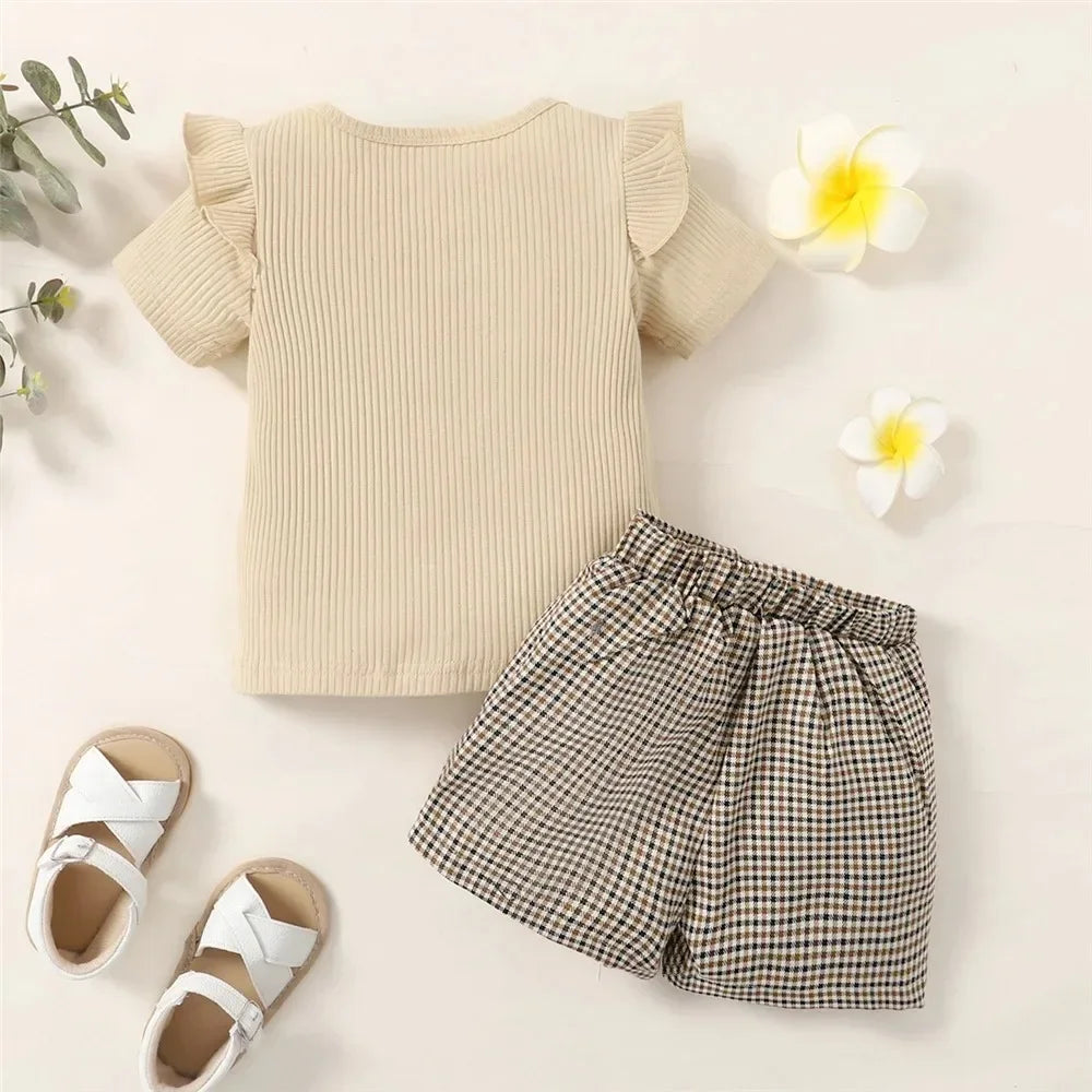 Conjunto Infantil Camiseta Estampa Letras Shorts Xadrez Lenogue