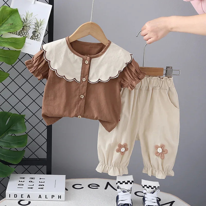 Conjunto Infantil Camiseta Manga Curta com Shorts Patchwork Lenogue Marrom / 6-12 Meses