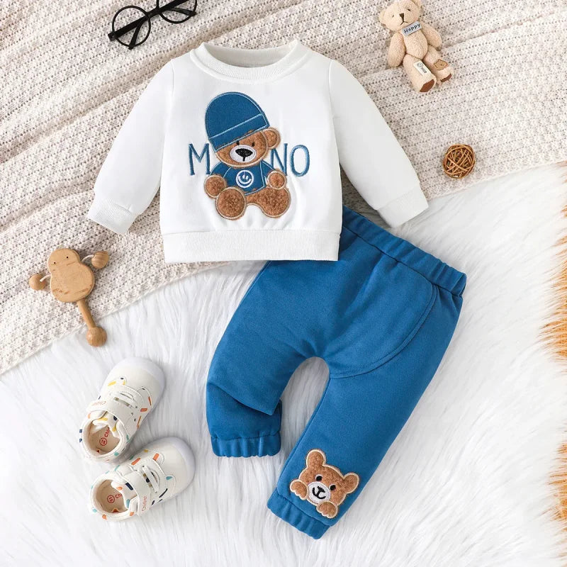 Conjunto Infantil Camiseta Manga Longa com Calça Modelo Urso Lenogue Azul Claro / 3-6 Meses