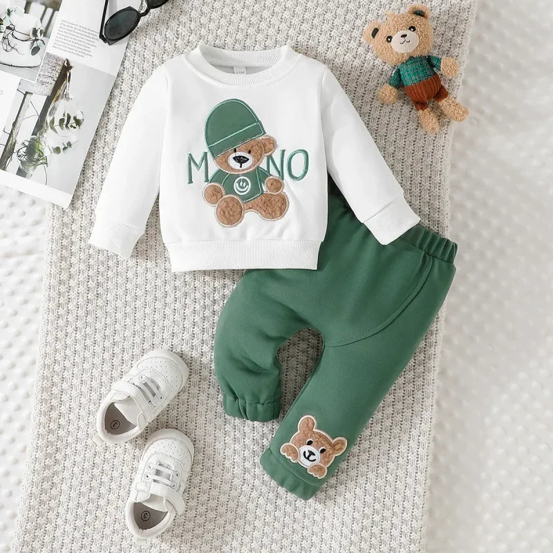 Conjunto Infantil Camiseta Manga Longa com Calça Modelo Urso Lenogue Verde / 3-6 Meses