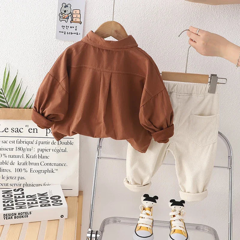 Conjunto Infantil Camiseta Manga Longa e Calça de Cotelê Lenogue
