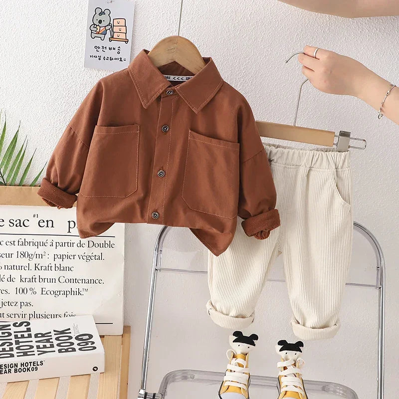 Conjunto Infantil Camiseta Manga Longa e Calça de Cotelê Lenogue Marrom / 6-12 Meses