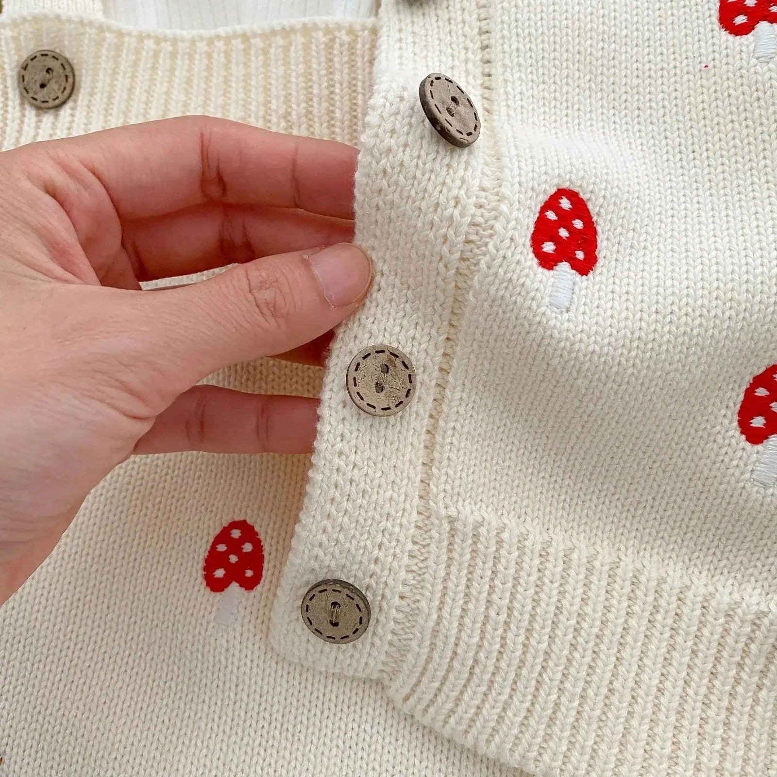 Conjunto Infantil Cardigan Tricot Mushroom Bege Lenogue
