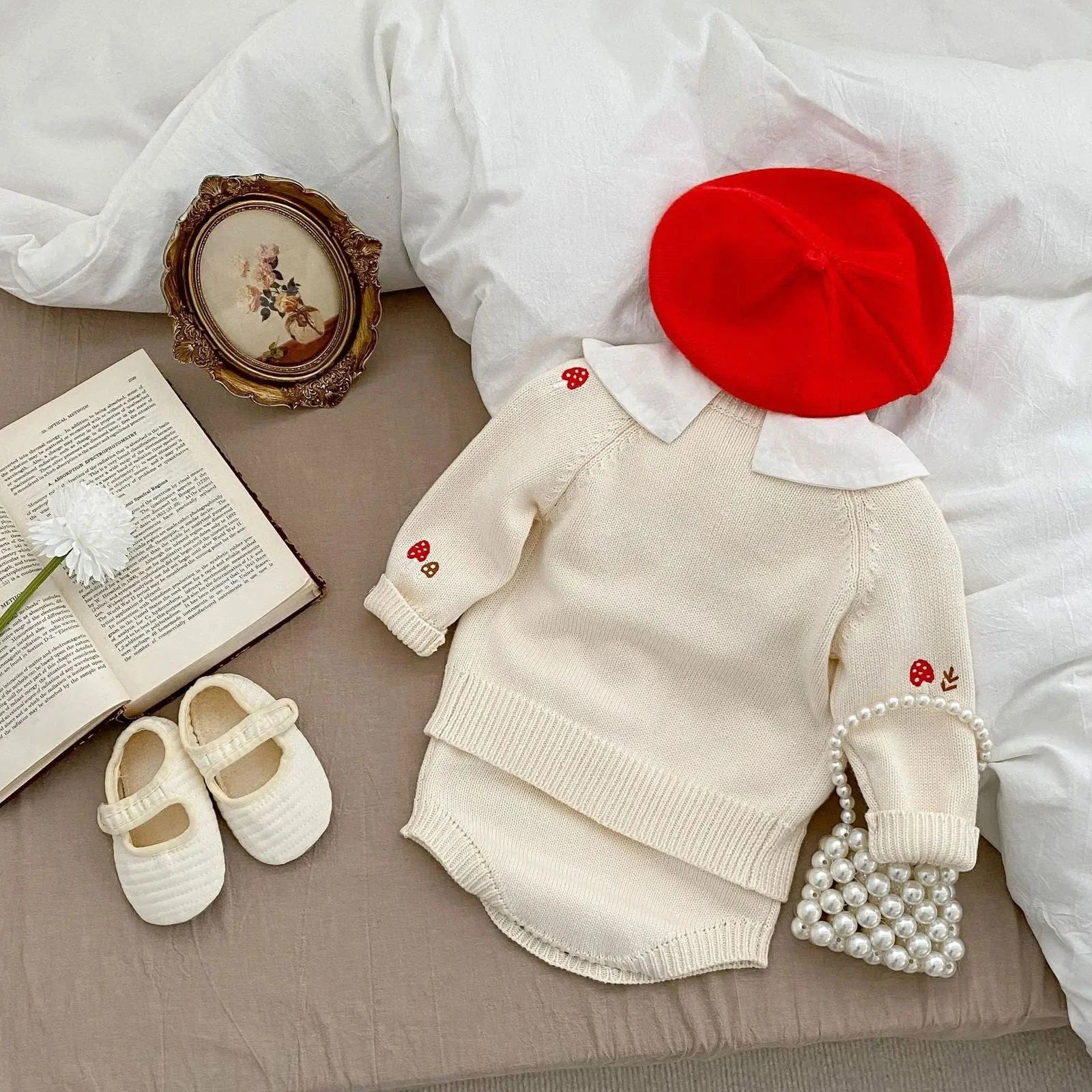 Conjunto Infantil Cardigan Tricot Mushroom Bege Lenogue