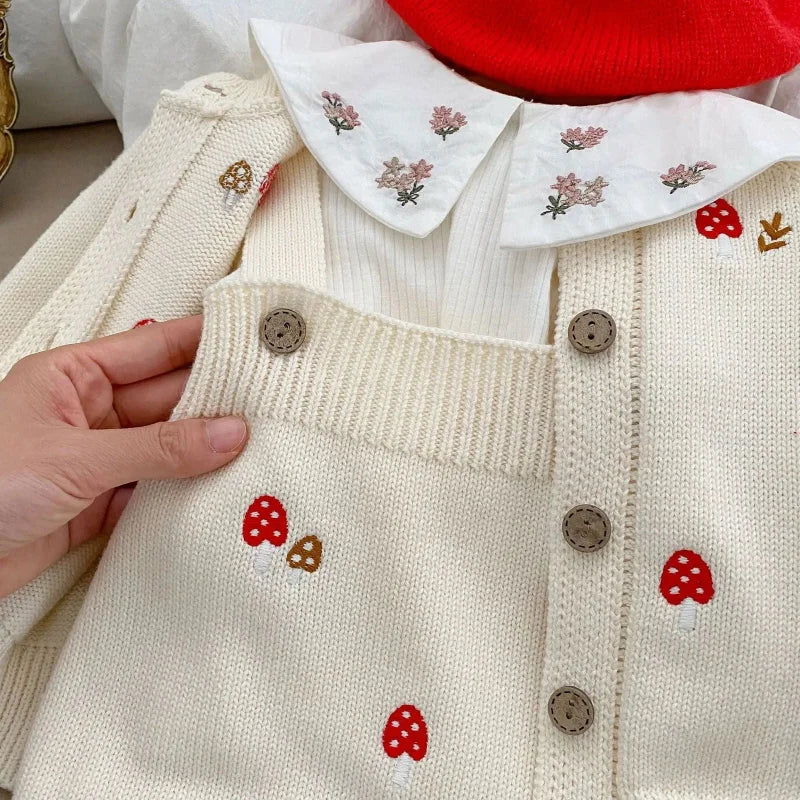 Conjunto Infantil Cardigan Tricot Mushroom Bege Lenogue