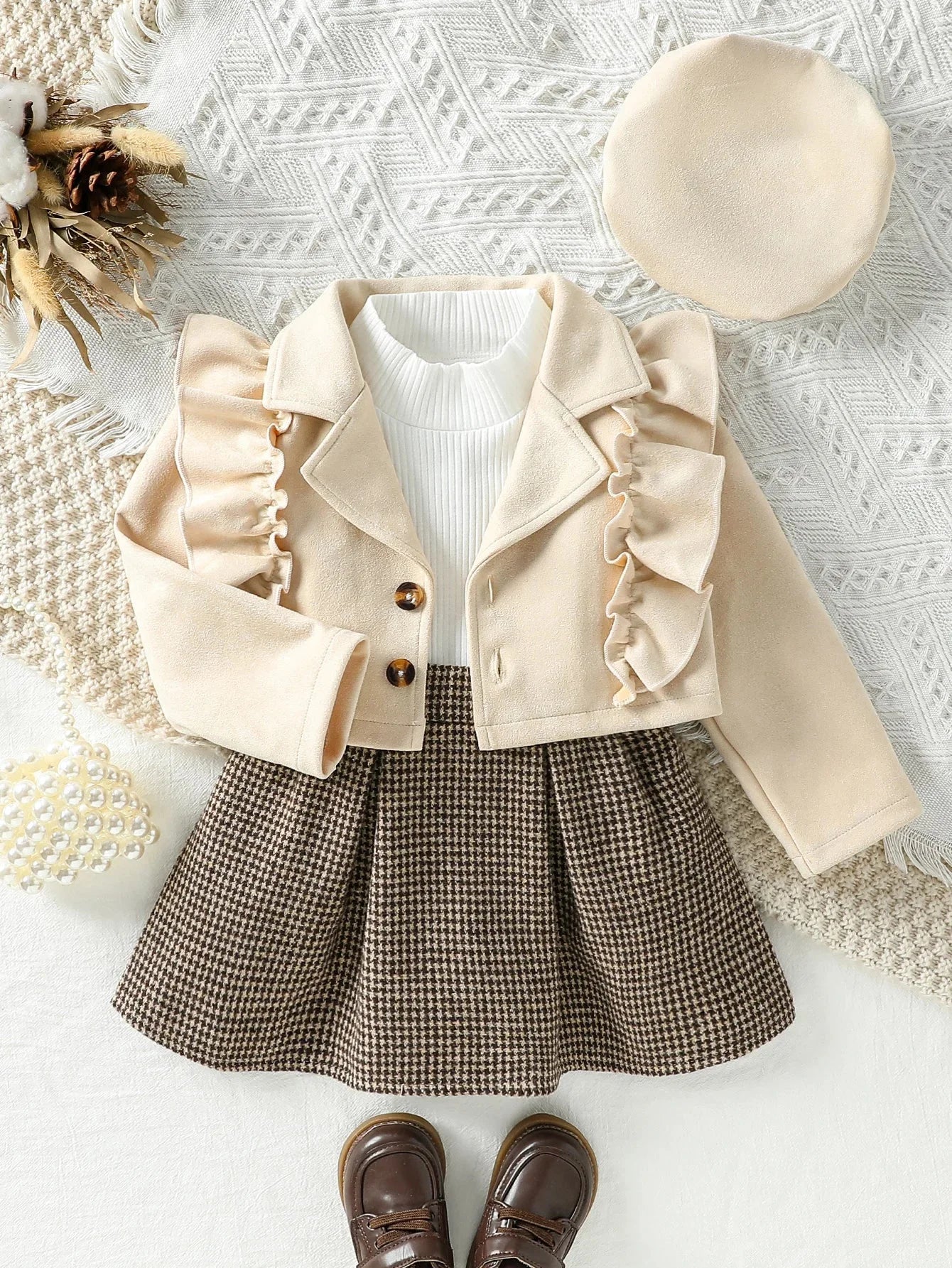 Conjunto Infantil Casaco Saia Xadrez Chapéu Classique Lenogue