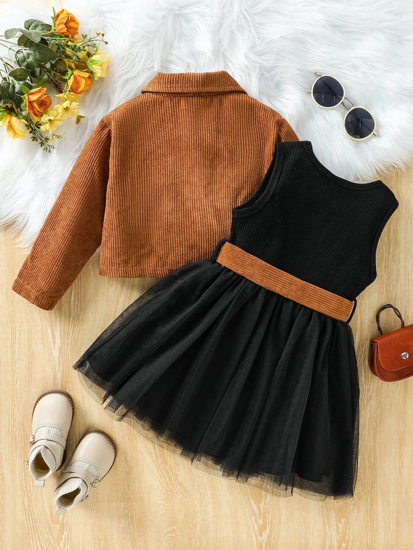 Conjunto Infantil Casaco Vestido Manga Longa Parisienne Lenogue