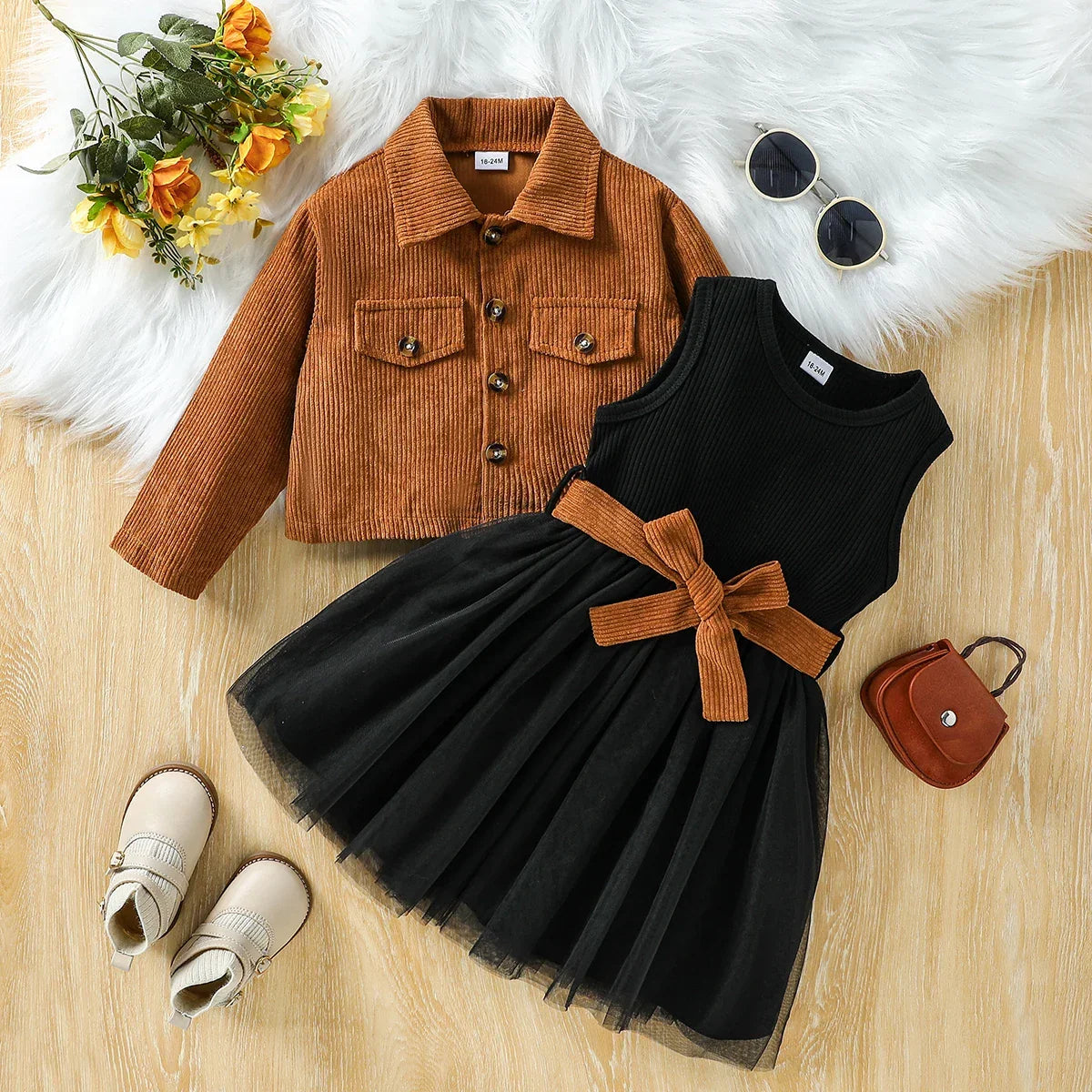 Conjunto Infantil Casaco Vestido Manga Longa Parisienne Lenogue Laranja / 18-24 Meses