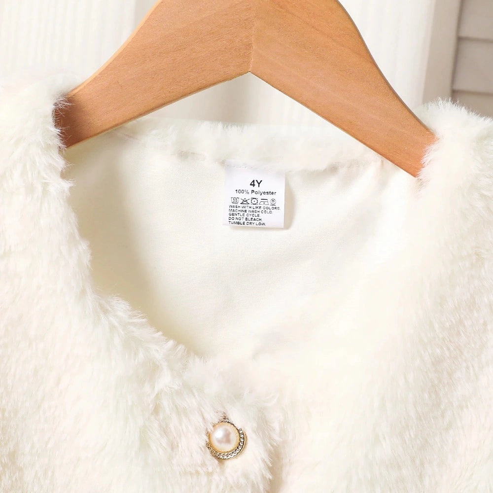 Conjunto Infantil Colete Pelo Sintético Vestido Canelado Lenogue