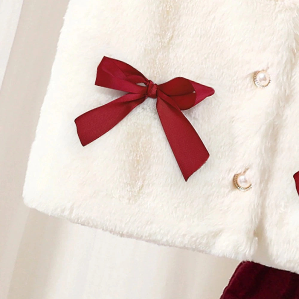 Conjunto Infantil Colete Pelo Sintético Vestido Canelado Lenogue