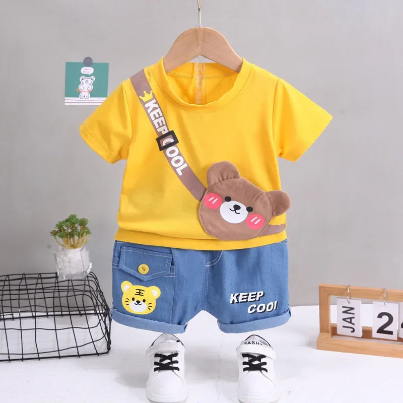 Conjunto Infantil Esportivo de Urso Cartoon Lenogue Amarelo / 6-12 Meses