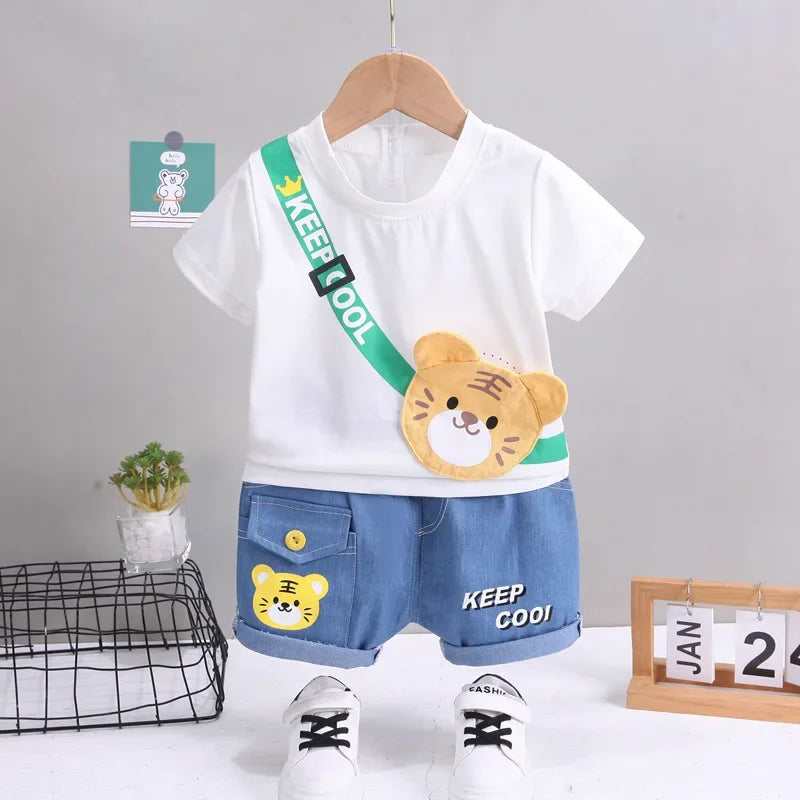 Conjunto Infantil Esportivo de Urso Cartoon Lenogue Branco / 6-12 Meses