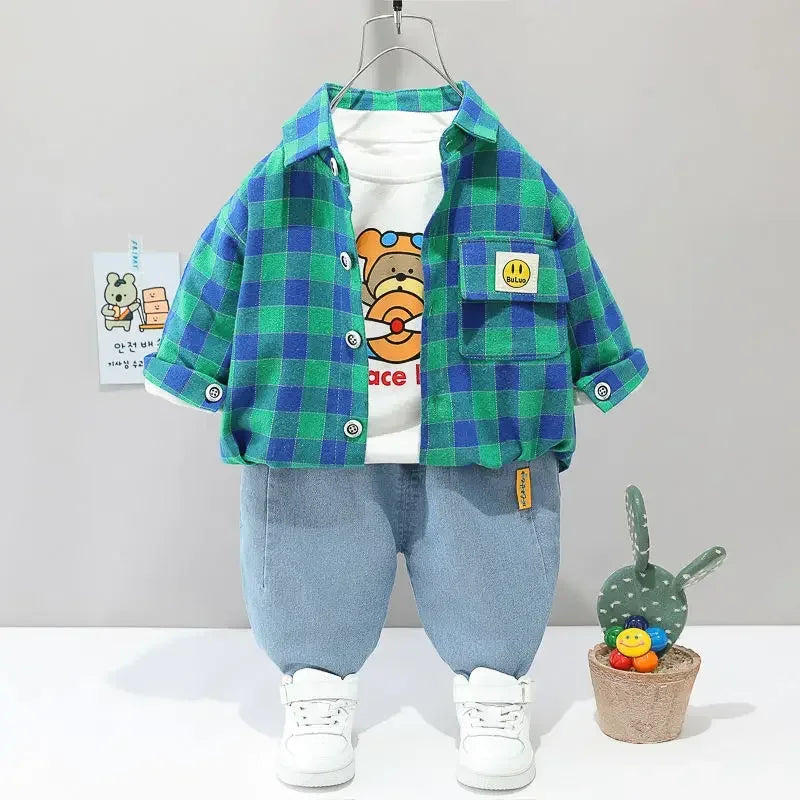 Conjunto Infantil Estampado em Xadrez Lenogue Azul / 6-12 Meses