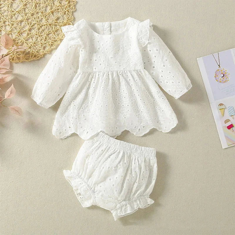 Conjunto Infantil Feminino Blusa Laise Lenogue Branco / 3-6 Meses