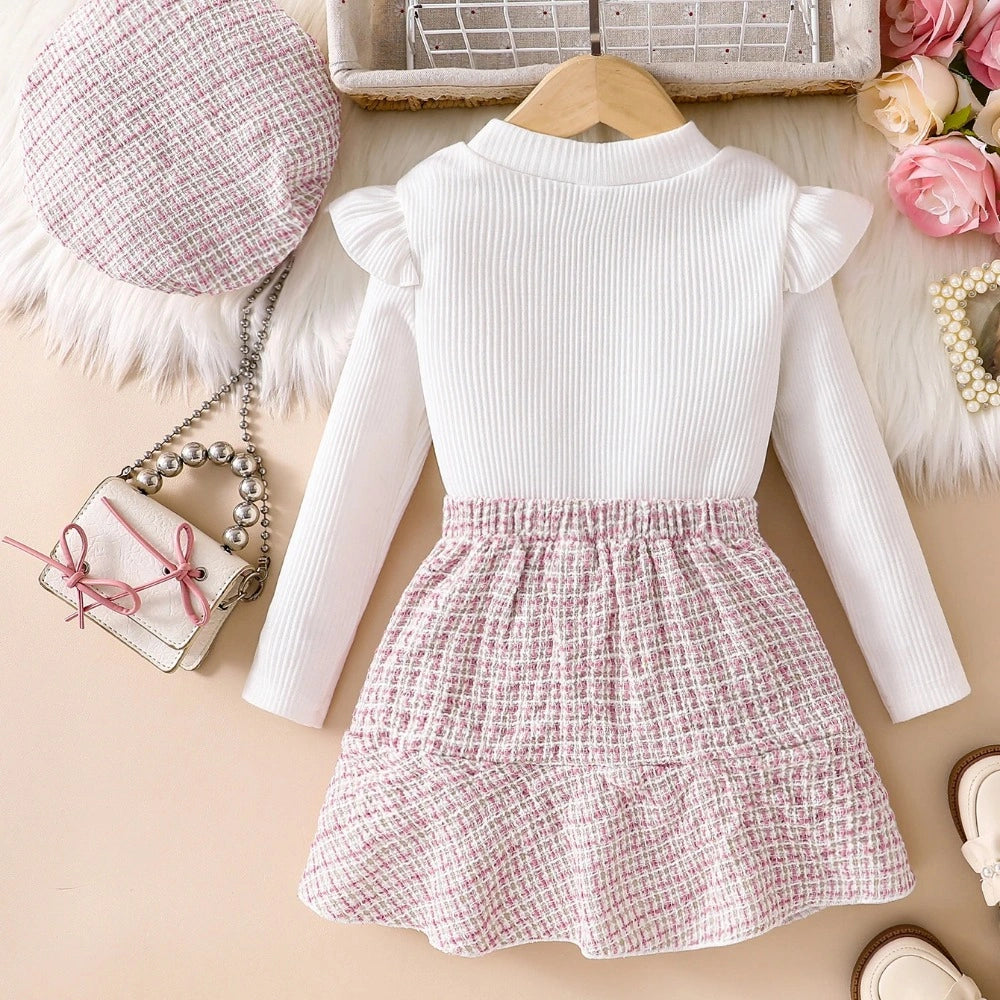 Conjunto Infantil Feminino Camiseta Manga Longa Saia Malha Lenogue