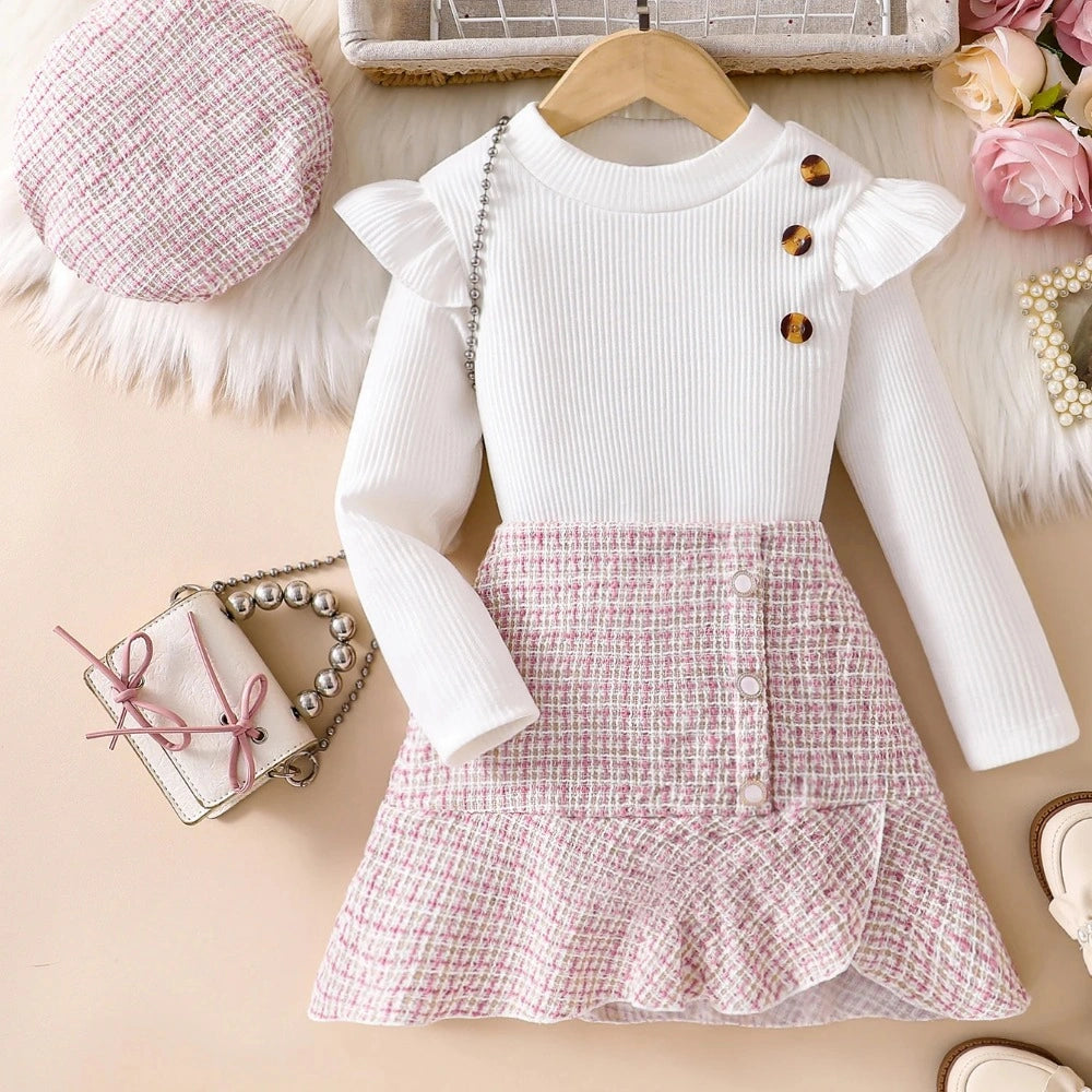 Conjunto Infantil Feminino Camiseta Manga Longa Saia Malha Lenogue