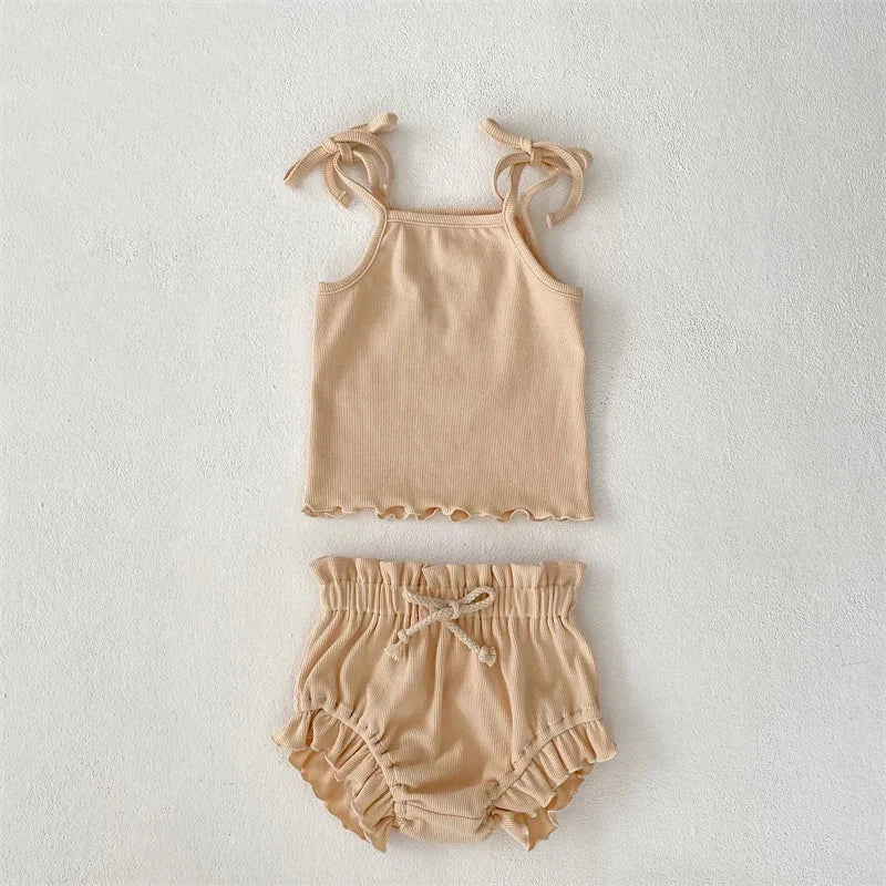 Conjunto Infantil Feminino Emily Regata e Short Lenogue Bege / 3-6 Meses
