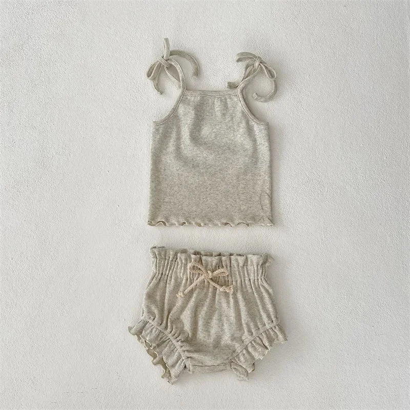Conjunto Infantil Feminino Emily Regata e Short Lenogue Cinza / 3-6 Meses