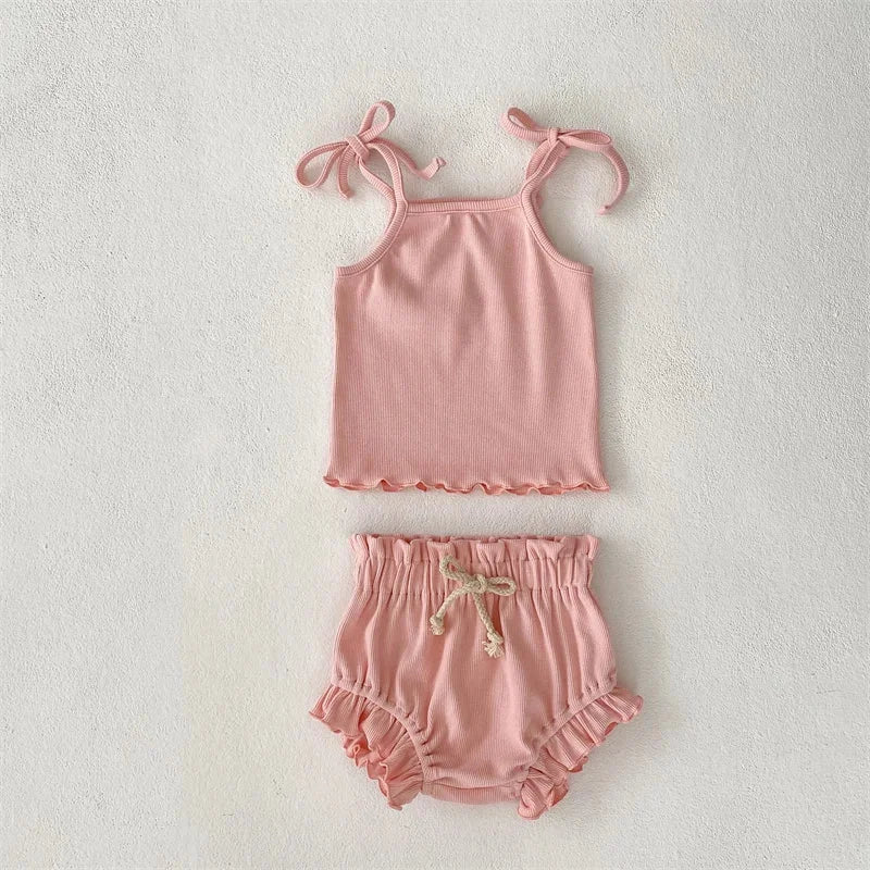 Conjunto Infantil Feminino Emily Regata e Short Lenogue Rosa / 3-6 Meses