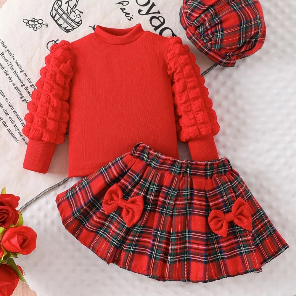 Conjunto Infantil Feminino Natalino Blusa Saia Trésor Lenogue Vermelho / 3-6 Meses
