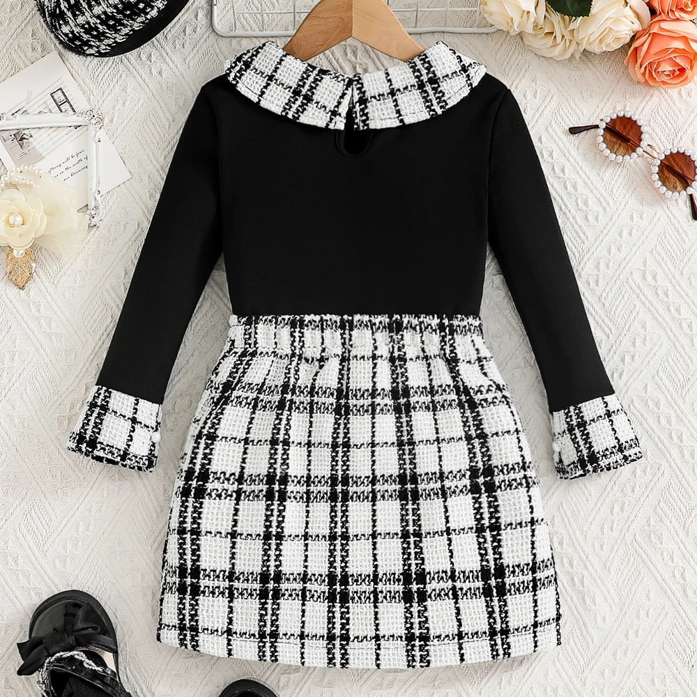 Conjunto Infantil Feminino Outono Gola Polo Xadrez Manga Longa Lenogue
