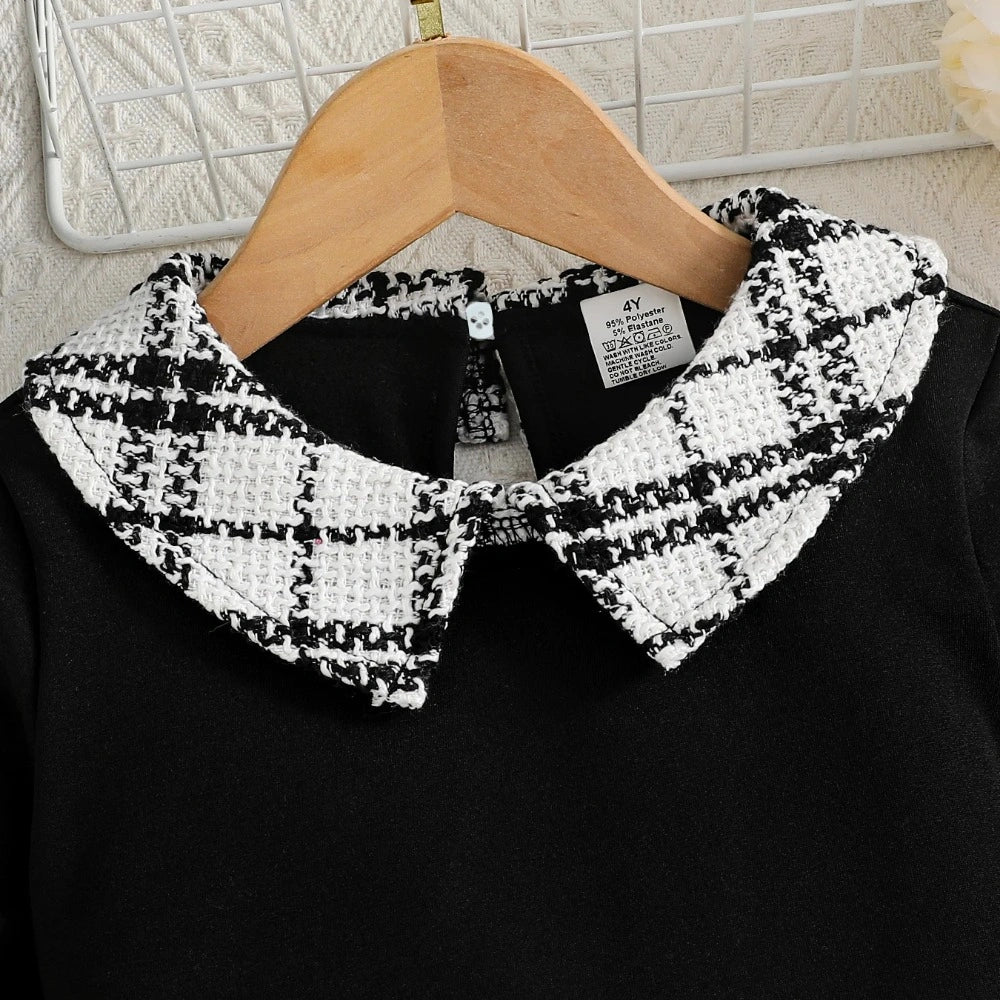 Conjunto Infantil Feminino Outono Gola Polo Xadrez Manga Longa Lenogue