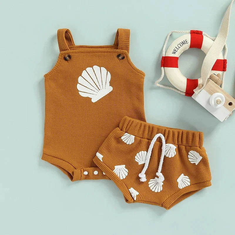 Conjunto Infantil Feminino Perla Body e Short Lenogue Marrom / 0-3 Meses