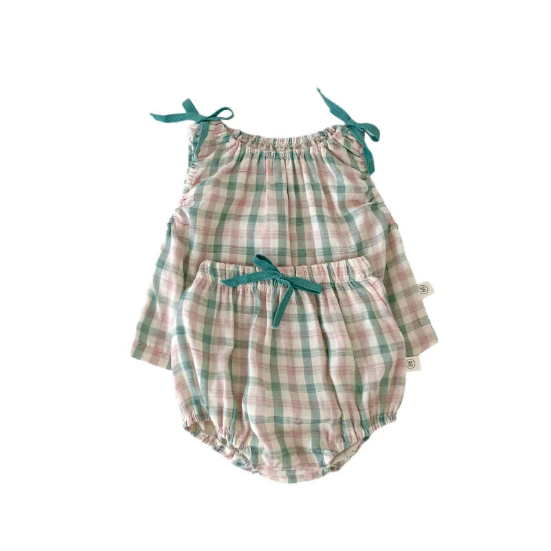 Conjunto Infantil Feminino Verão Xadrez Lenogue