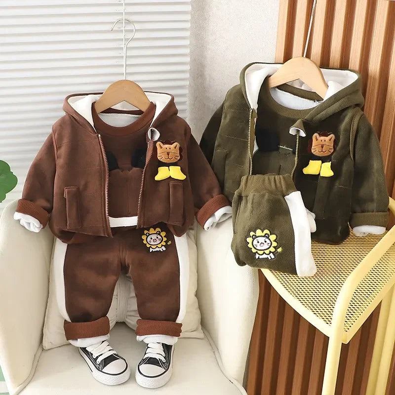 Conjunto Infantil Fleece Capuz Leão Cartoon Intrépide Lenogue