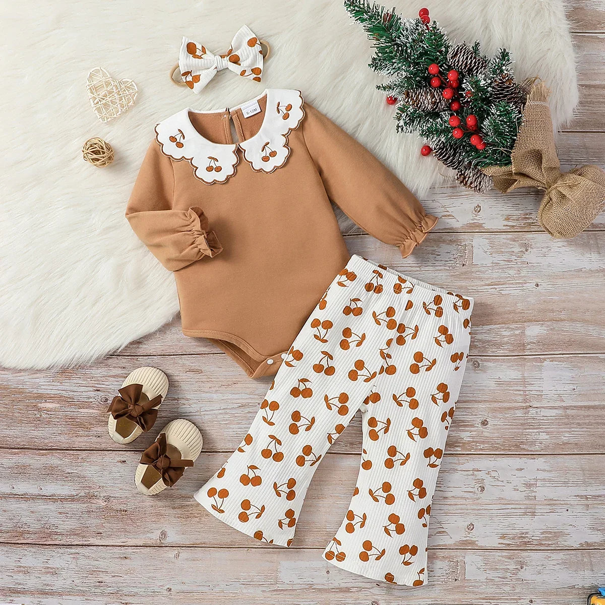 Conjunto Infantil Gola Boneca Cereja Bordada Jolie Lenogue Laranja / 0-3 Meses