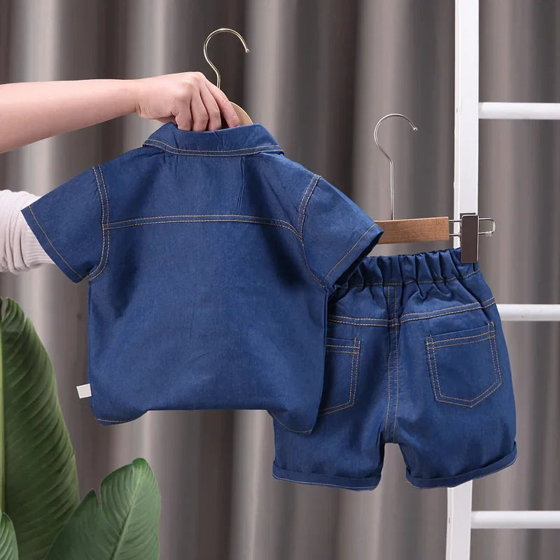 Conjunto Infantil Jeans Camisa Manga Curta e Calça Lenogue