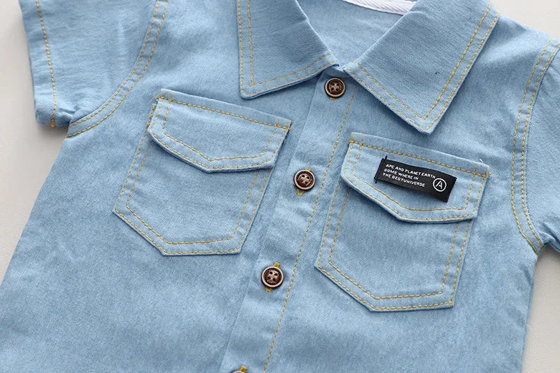 Conjunto Infantil Jeans Camisa Manga Curta e Calça Lenogue