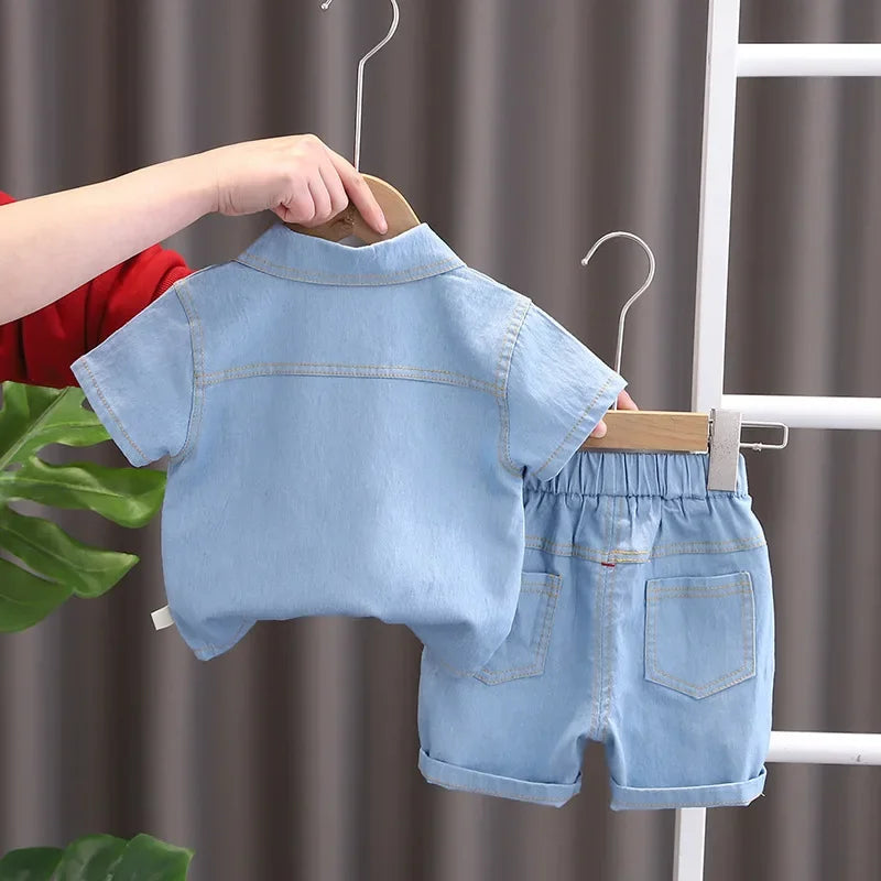 Conjunto Infantil Jeans Camisa Manga Curta e Calça Lenogue