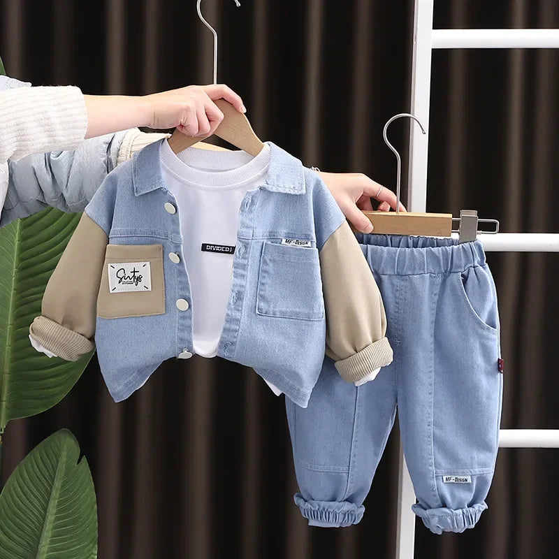 Conjunto Infantil Jeans Lapela Bicolor Bolsos Urbain Lenogue Bege / 6-12 Meses