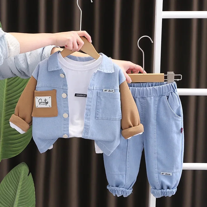 Conjunto Infantil Jeans Lapela Bicolor Bolsos Urbain Lenogue Marrom / 6-12 Meses