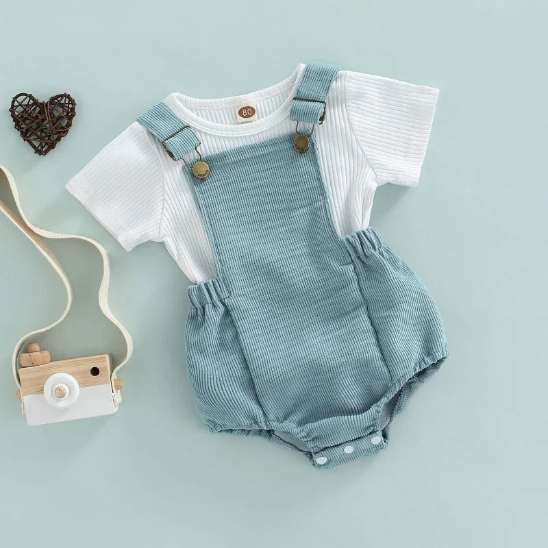 Conjunto Infantil Macacão e Camiseta Lenogue Azul / 3-6 Meses