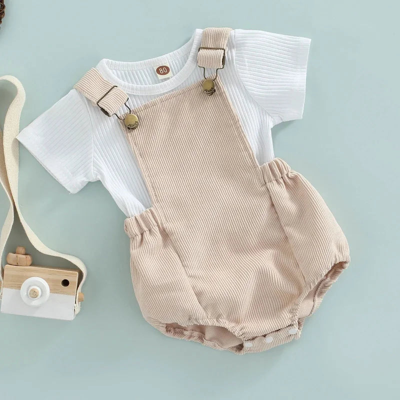 Conjunto Infantil Macacão e Camiseta Lenogue Bege / 3-6 Meses