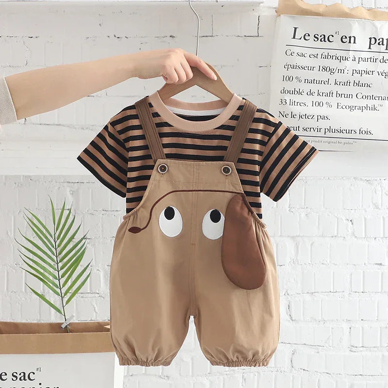 Conjunto Infantil Macacão Jardineira Cartoon Listrado Lenogue