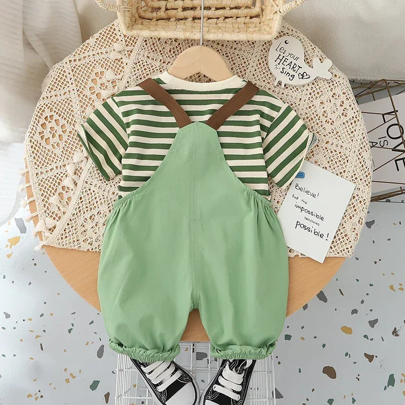 Conjunto Infantil Macacão Jardineira Cartoon Listrado Lenogue