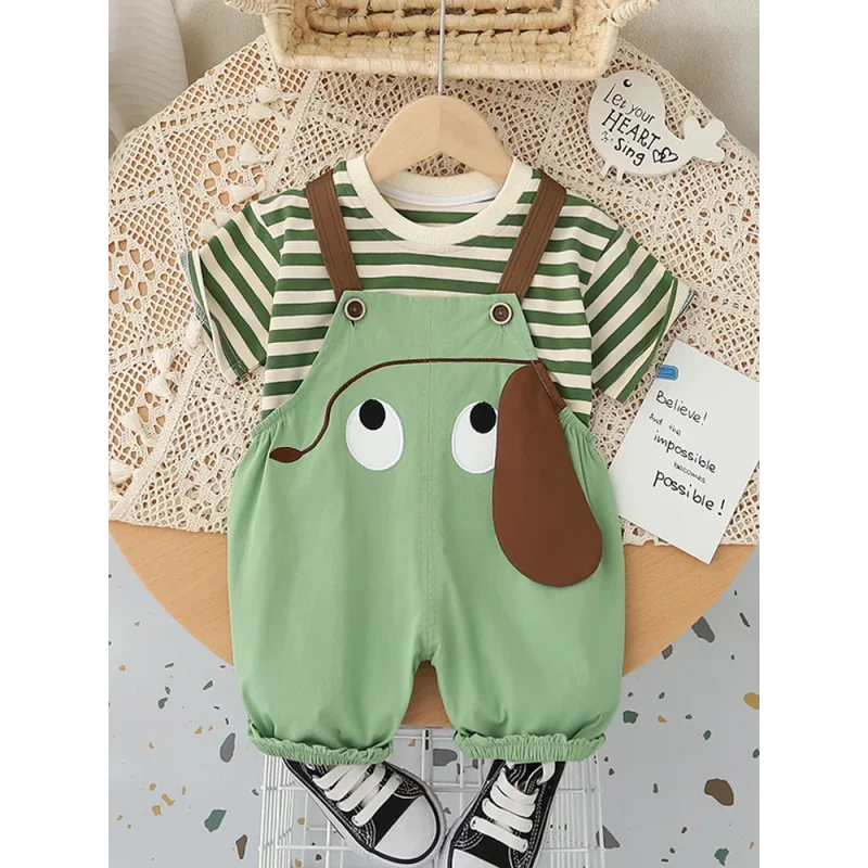 Conjunto Infantil Macacão Jardineira Cartoon Listrado Lenogue