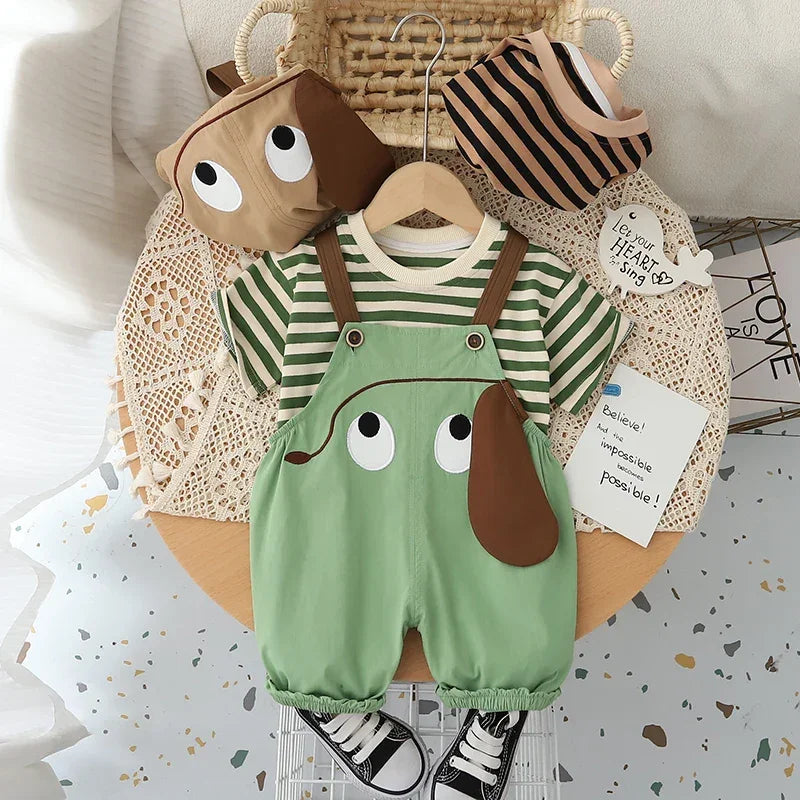 Conjunto Infantil Macacão Jardineira Cartoon Listrado Lenogue