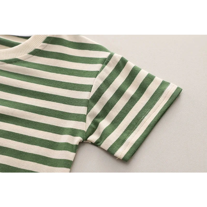 Conjunto Infantil Macacão Jardineira Cartoon Listrado Lenogue