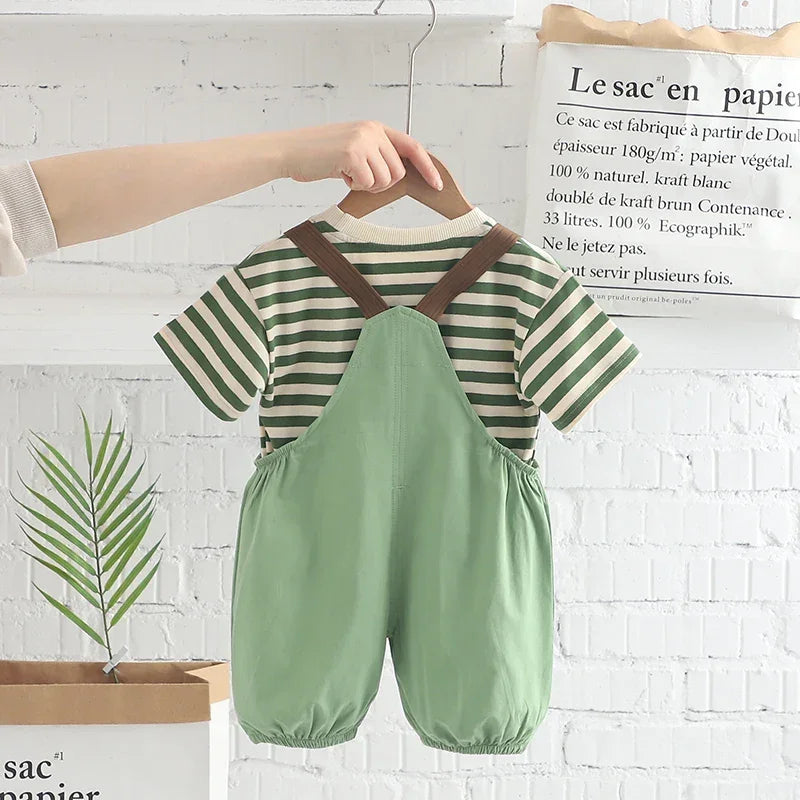 Conjunto Infantil Macacão Jardineira Cartoon Listrado Lenogue
