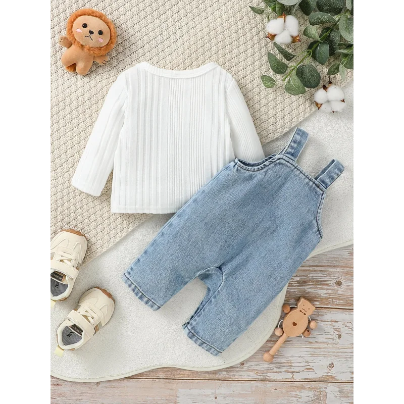 Conjunto Infantil Macacão Jeans Manga Longa Lenogue