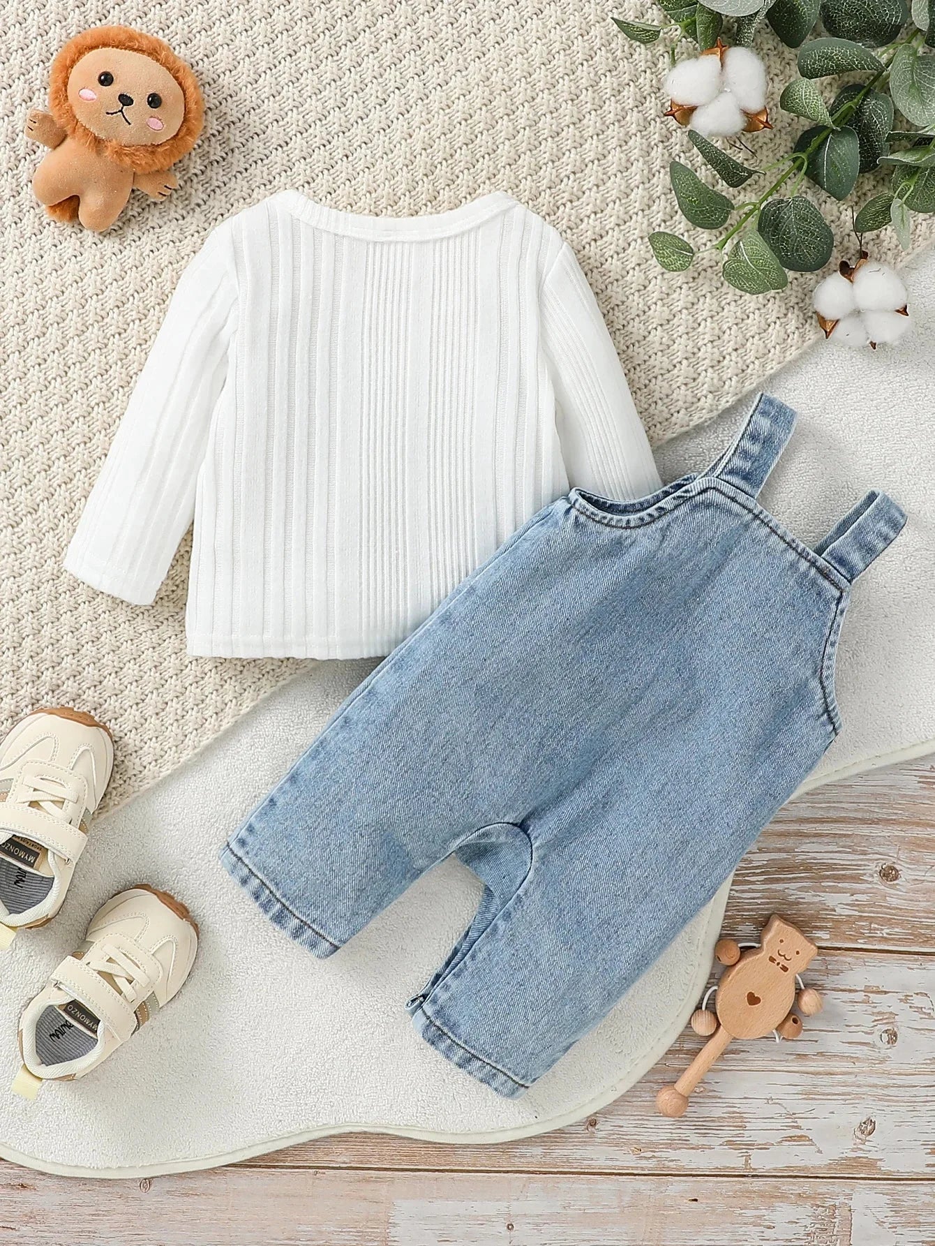 Conjunto Infantil Macacão Jeans Manga Longa Lenogue