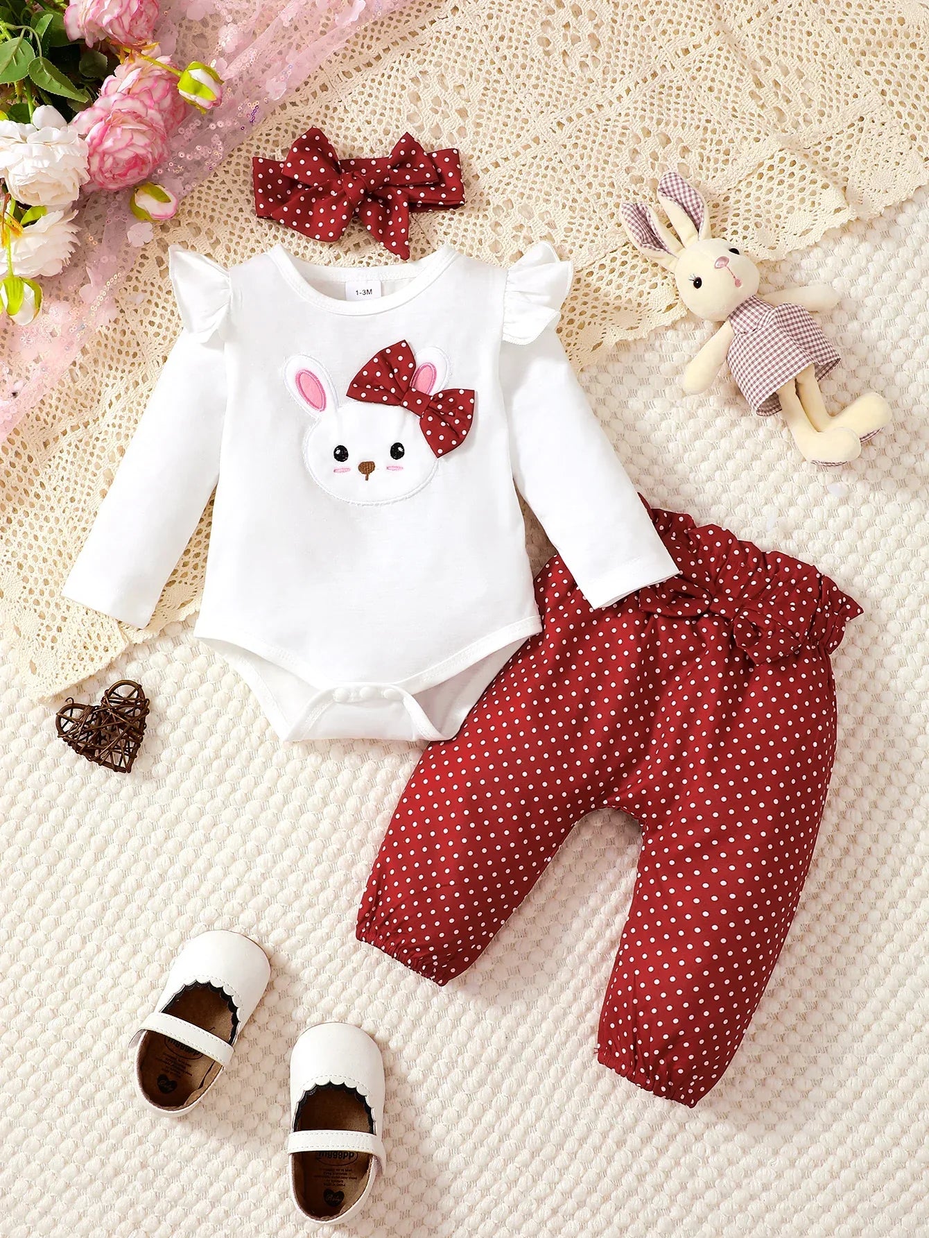 Conjunto Infantil Manga Longa Coelhinho Poá Tiara Belle Lenogue