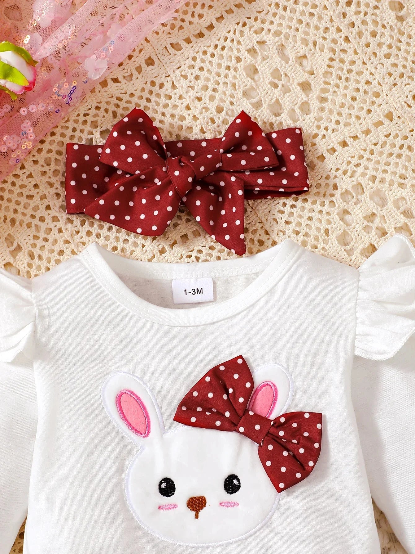 Conjunto Infantil Manga Longa Coelhinho Poá Tiara Belle Lenogue